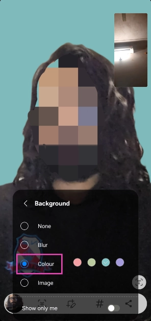 Step 4: Select a colour or picture to set as your background. You can also choose to apply a blur effect on your current background. How to Change the WhatsApp Video Call Background on your Samsung Phone?