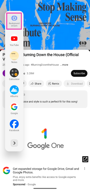 Step 2: Swipe open the sidebar and select Background Stream.