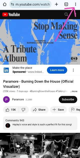 Step 2: Hit the ellipses at the top right corner of the screen. Top 6 Ways to Play Audio or Video in the Background on Android (2024)