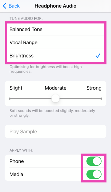 Step 4: Tune the audio output for different sets of frequencies. Play the audio sample for reference.
