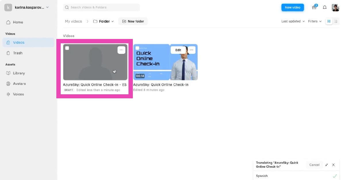 Step 5: Your translated video will appear in the dashboard and can be downloaded from there.