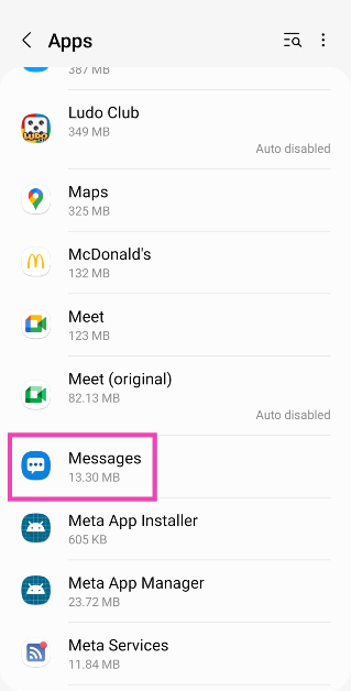Scroll down and select the Messaging app.