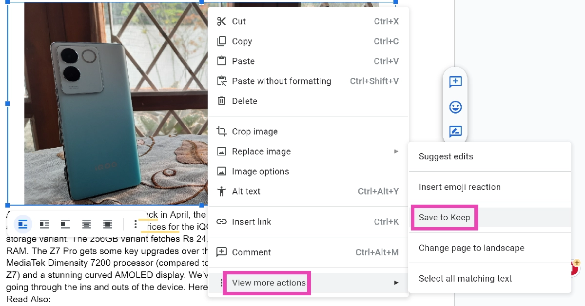 Step 3: Go to View more actions and select Save to Keep.