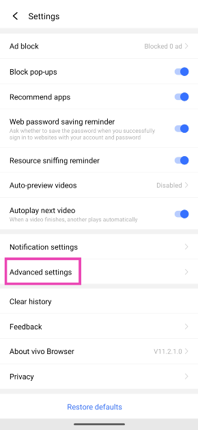 Step 5: Scroll down and select Advanced settings.