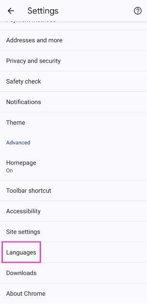 Step 3: Scroll down and tap on Languages.