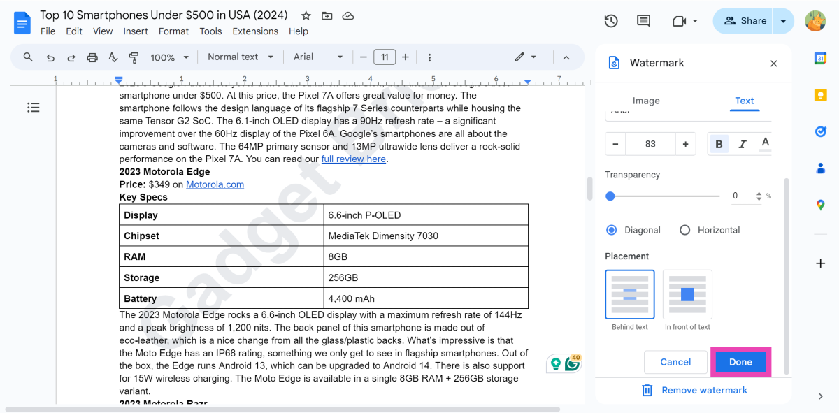 Step 4: Type the text you wish to insert as the watermark. How to add a watermark to your Google Docs? Top 2 ways (2024)