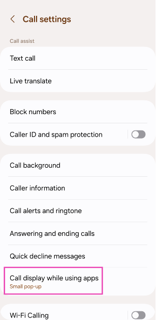 Step 3: Tap on Call display while using apps.