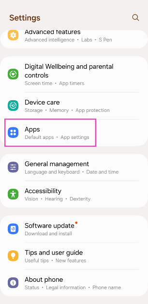 Step 1: Go to Settings and select Apps.