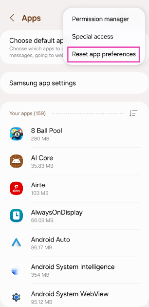 Step 3: Select Reset app preferences and confirm your selection in the pop-up box.