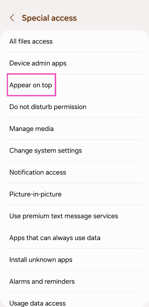 Step 4: Select Appear on Top.