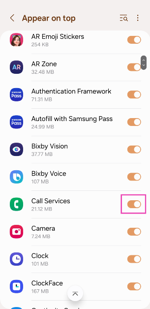 Step 5: Scroll down and turn on the toggle switch for Call services.