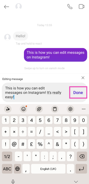 Step 4: Make the changes to the message. How to edit messages and turn off receipts on Instagram?