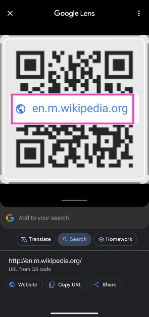 Step 3: Google Lens will scan the QR code in the picture and present a clickable link for you to access the information.