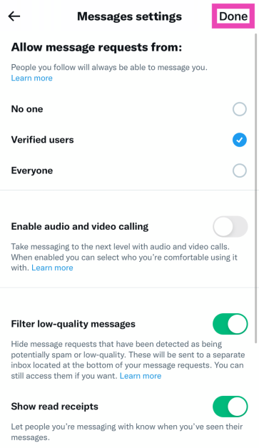Step 5: Hit Done at the top right corner of the screen. How to Disable the new ‘Calling’ feature on X (Twitter)? Top 2 Ways
