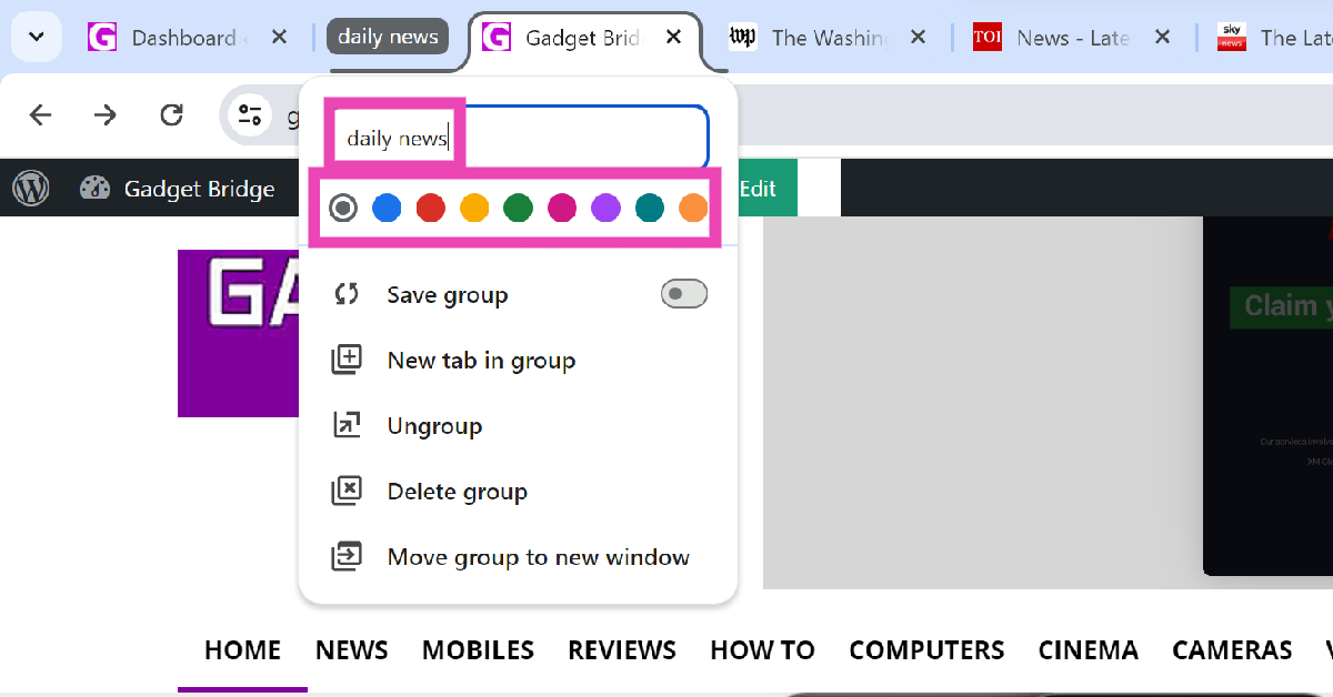 Step 3: Give the group a name and assign its tabs a colour.