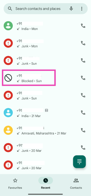 Step 2: Tap on the blocked number’s entry in the recent calls list.