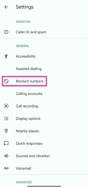 Step 3: Select Blocked numbers.