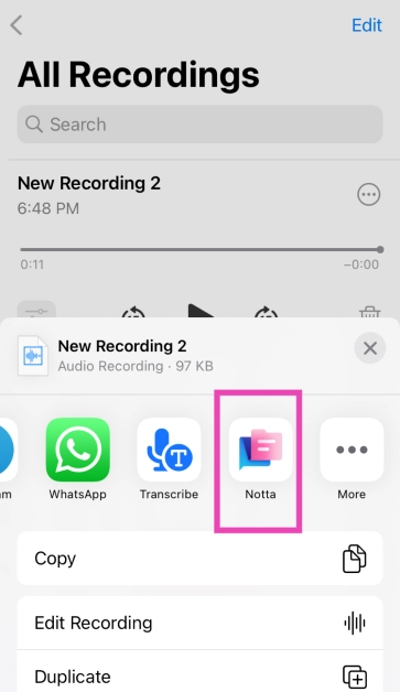 Step 4: Select the Notta app from the list.