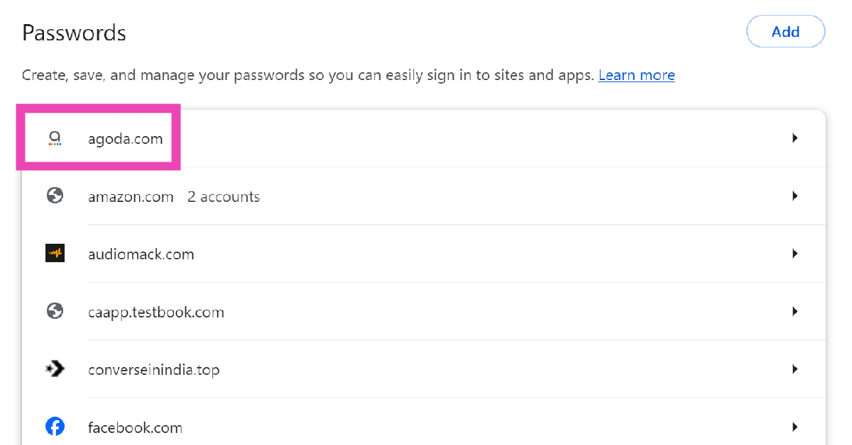 Step 5: Click on a website to view the password you have saved for it. Best Ways to View Saved Passwords in Google Chrome (2024)