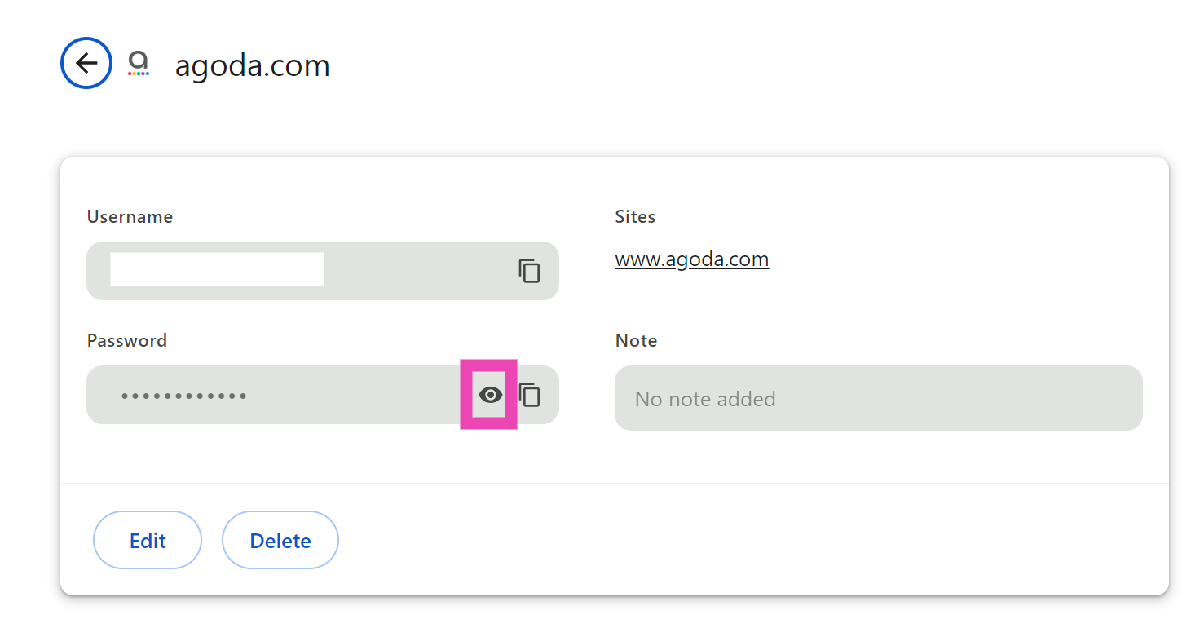 Step 7: Hit the eye icon in the password field. You can also edit your login credentials on this page.