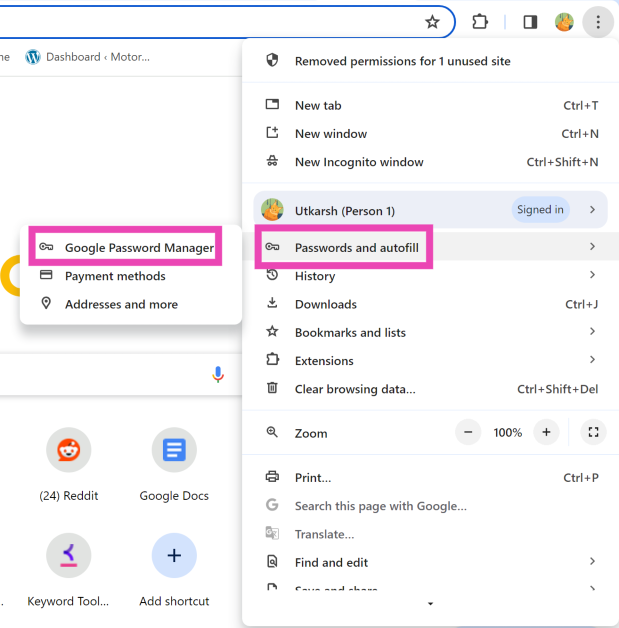 Step 3: Move the cursor to Passwords and autofill.