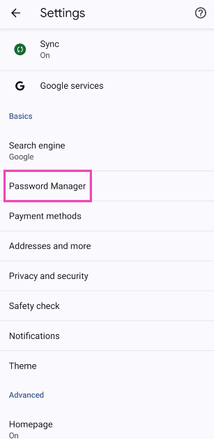 Step 3: Select Password Manager.