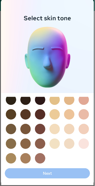 Step 8: Select your skin tone and hit Next.