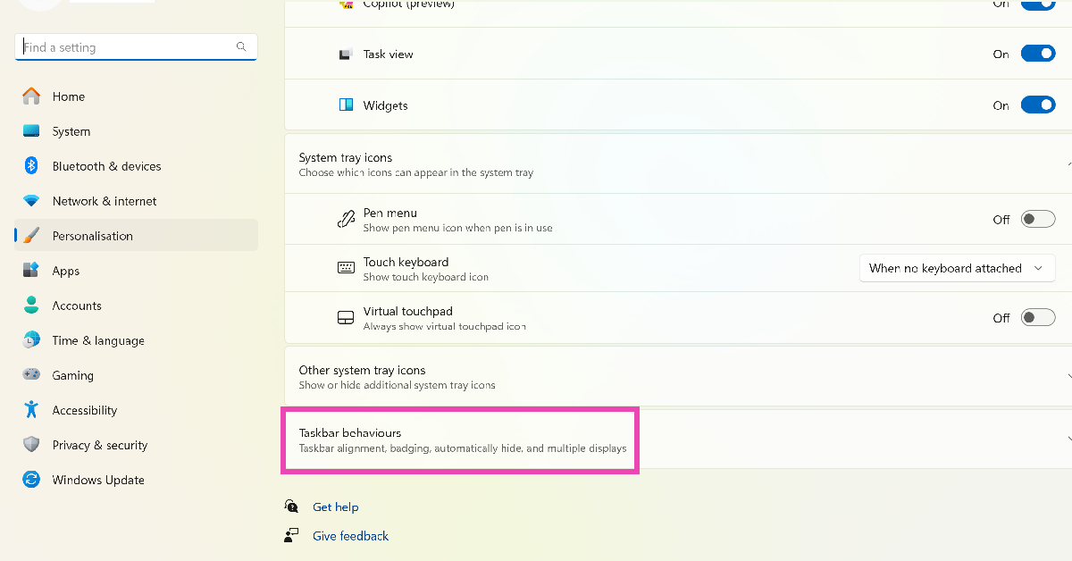 Step 2: Click on Taskbar behaviours. How to bring back the Show Desktop Button in Windows 11? (2024)