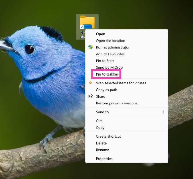 Step 5: Right-click on the shortcut and select Show more options>Pin to taskbar.