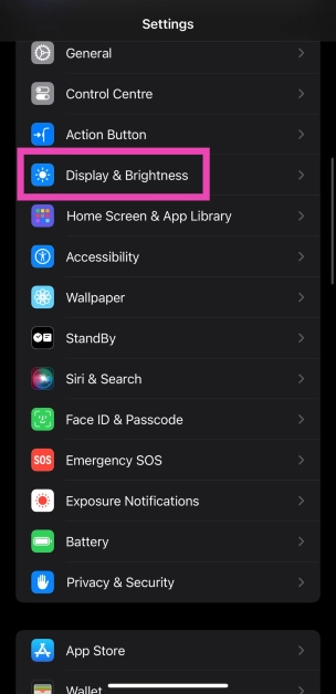 Step 2: Tap on Display & Brightness.