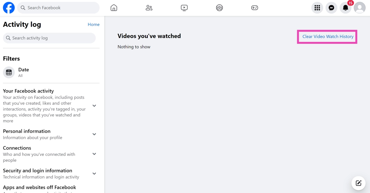 Step 6: Click on Clear Video Watch History and confirm your selection in the popup box.