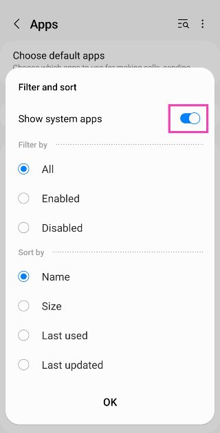 Step 2: Tap the options menu and select Show all apps.