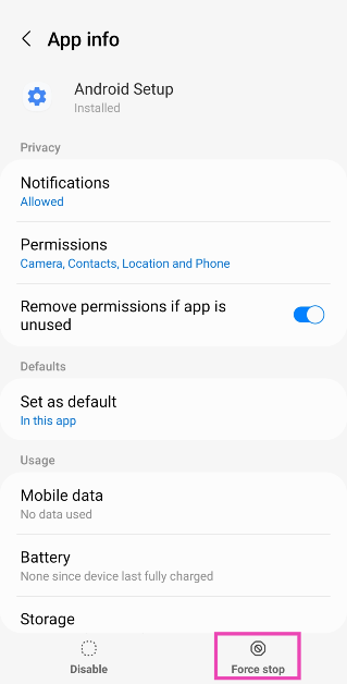 Step 4: Tap on Force Stop.