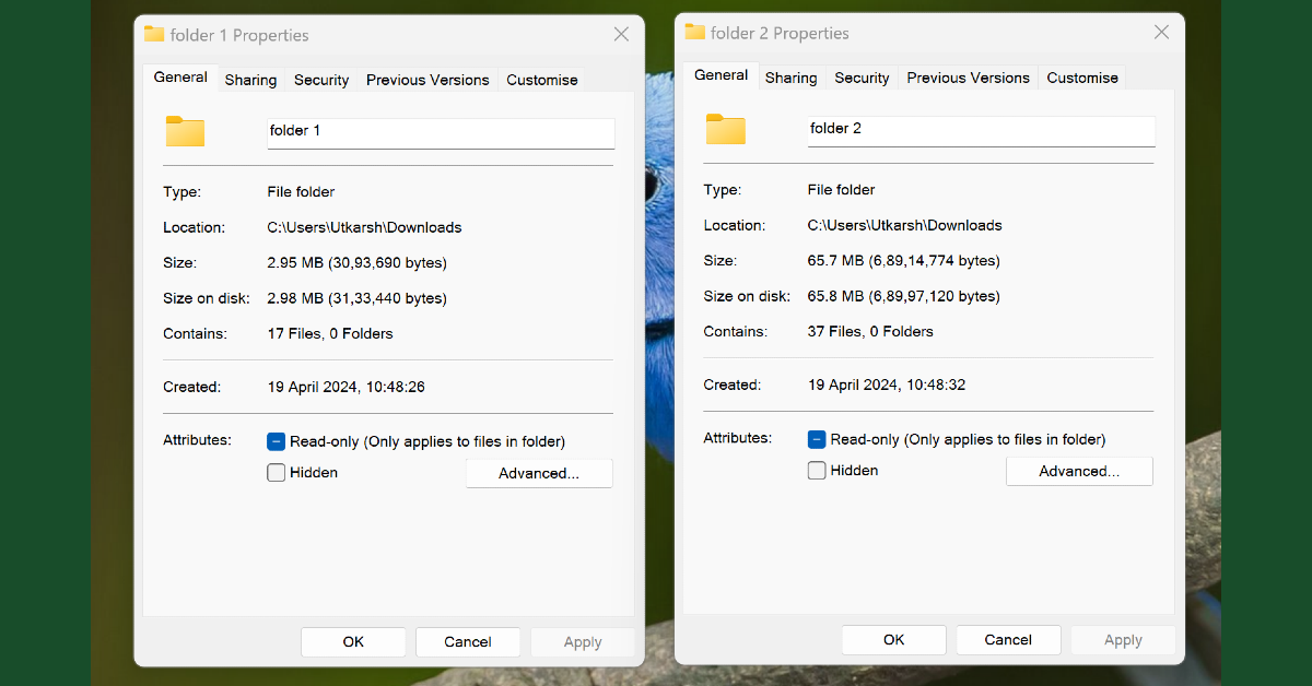 Compare two folders in Windows 10/11 using Properties