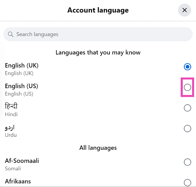 Step 6: Select English.