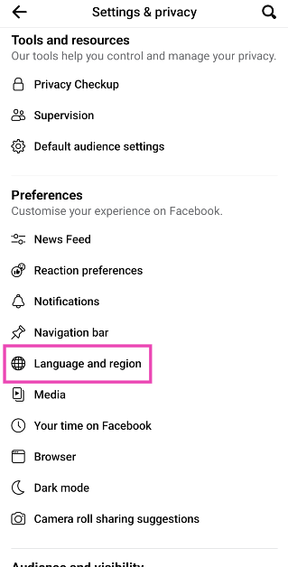 Step 4: Select Language and region. If your app is set to another language, this is the eighth entry on the list. Top 3 Ways to Change the Language on Facebook back to English