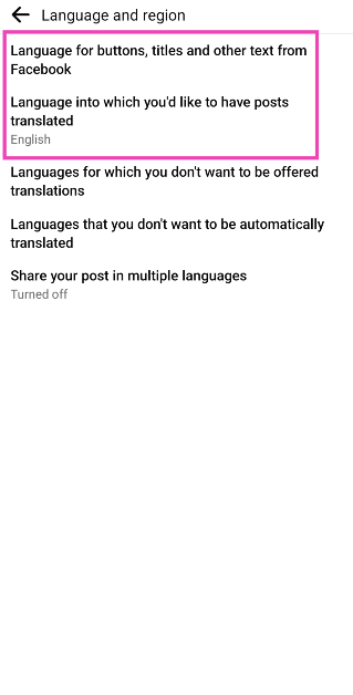 Step 5: Select the first two categories and set the language to English. Top 3 Ways to Change the Language on Facebook back to English