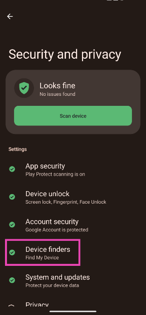 Step 3: Select Device finders. track offline devices