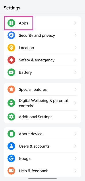 Step 1: Go to Settings and select Apps.
