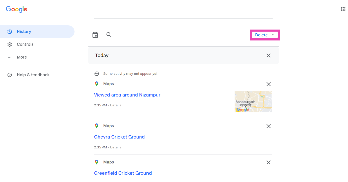 Step 6: To delete the entire history, scroll back up and click on the drop-down menu that says Delete. Top 6 Methods to Remove a Place on Google Maps (2024)