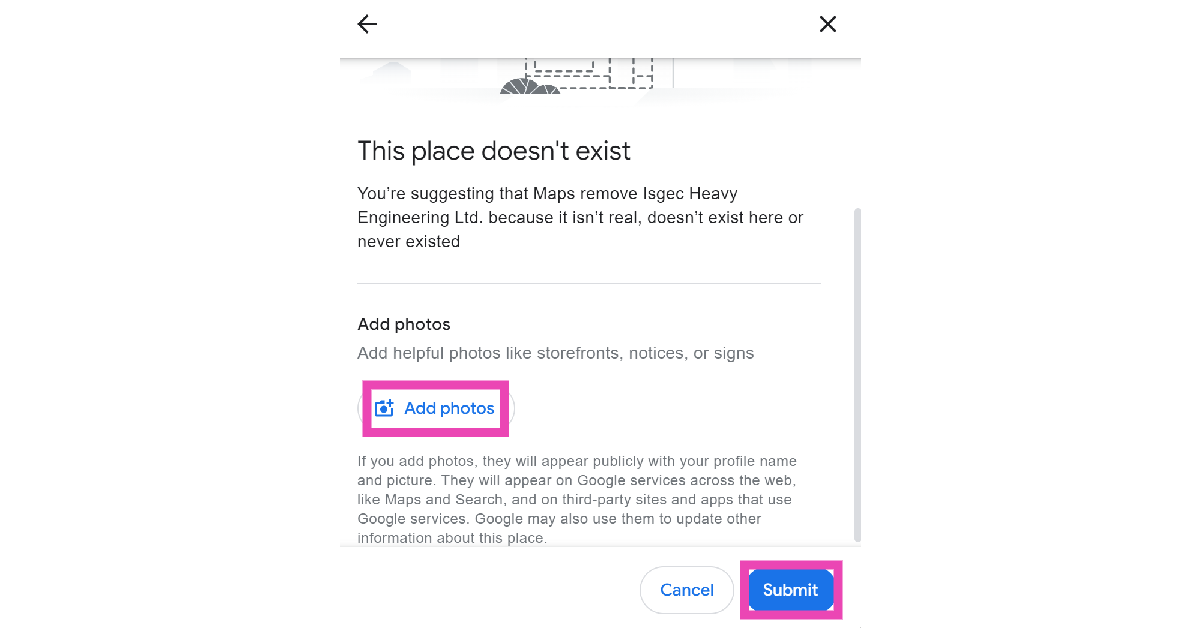 Step 6: Add any relevant photos and hit Submit.