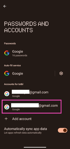 Step 5: Select the Gmail account you want to remove.
