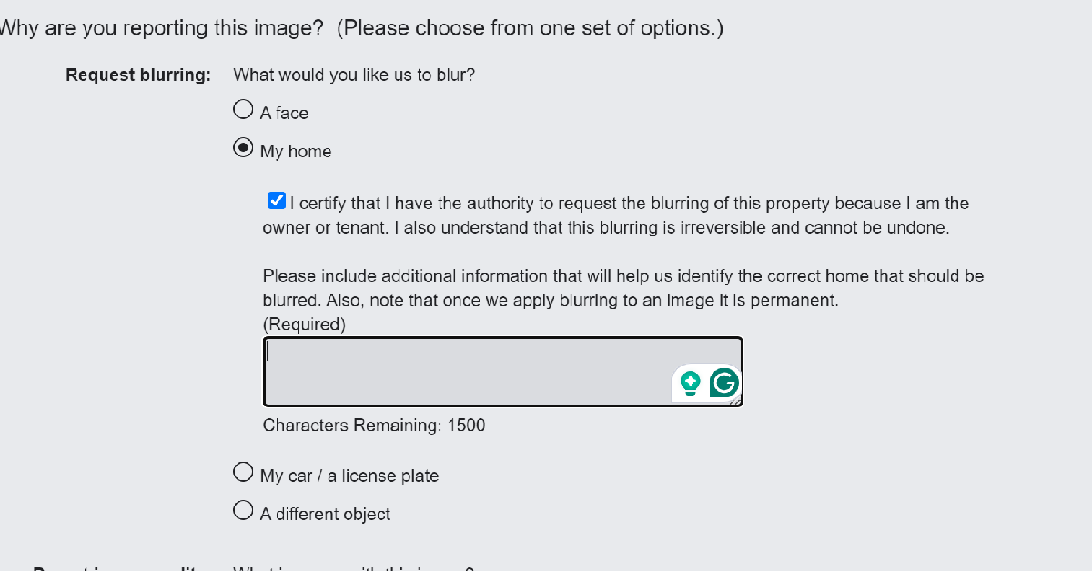 Step 7: Select a reason for your blurring request. In this case, click on ‘My home’. Top 6 Methods to Remove a Place on Google Maps (2024)