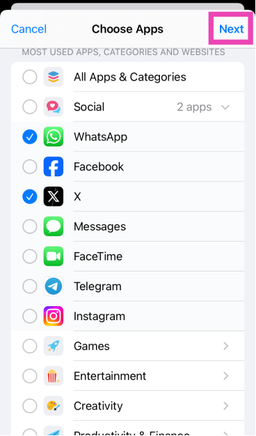 Step 5: Select the apps you wish to lock. Go through the categories to view the apps.