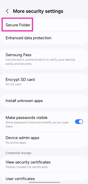 Step 3: Select Secure Folder.