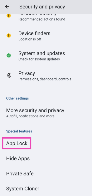 Step 2: Scroll down and tap on App Lock.