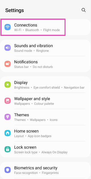 Step 1: Go to Settings and select Connections.