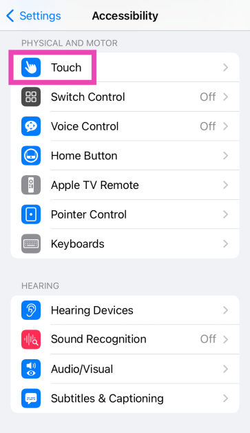 Step 2: Tap on Touch.