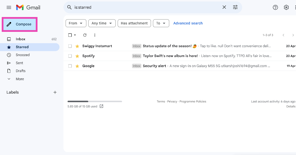 Step 1: Log into your email service and click on Compose. How to send a text via email? (2024)