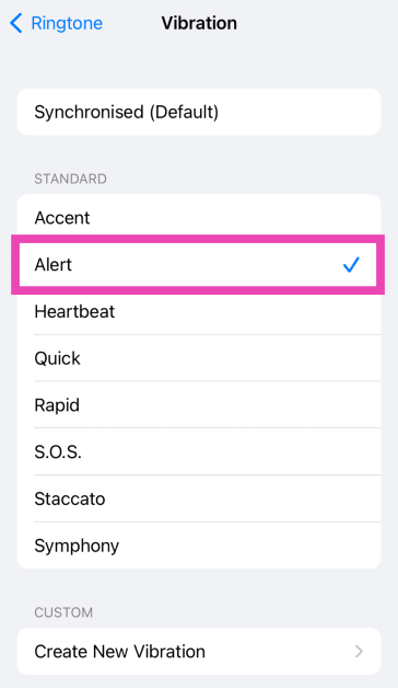 Step 4: Select a vibration pattern from the list.